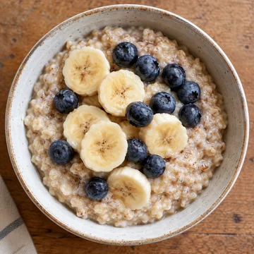 Oatmeal topped with blueberries and banana