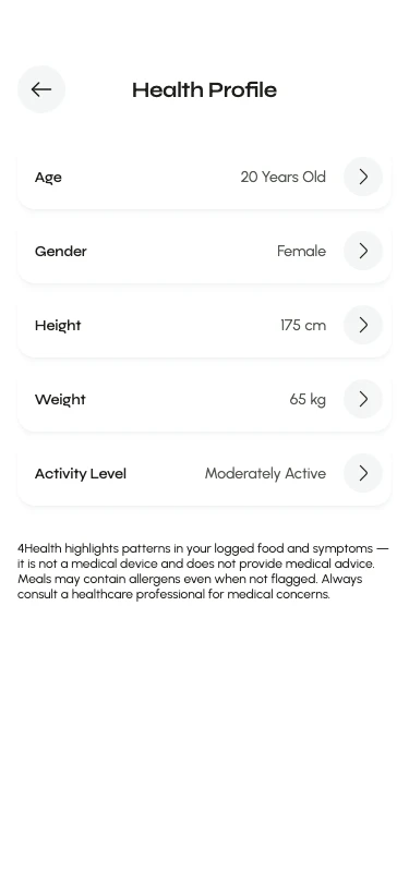 Personal health profile with goals and preferences